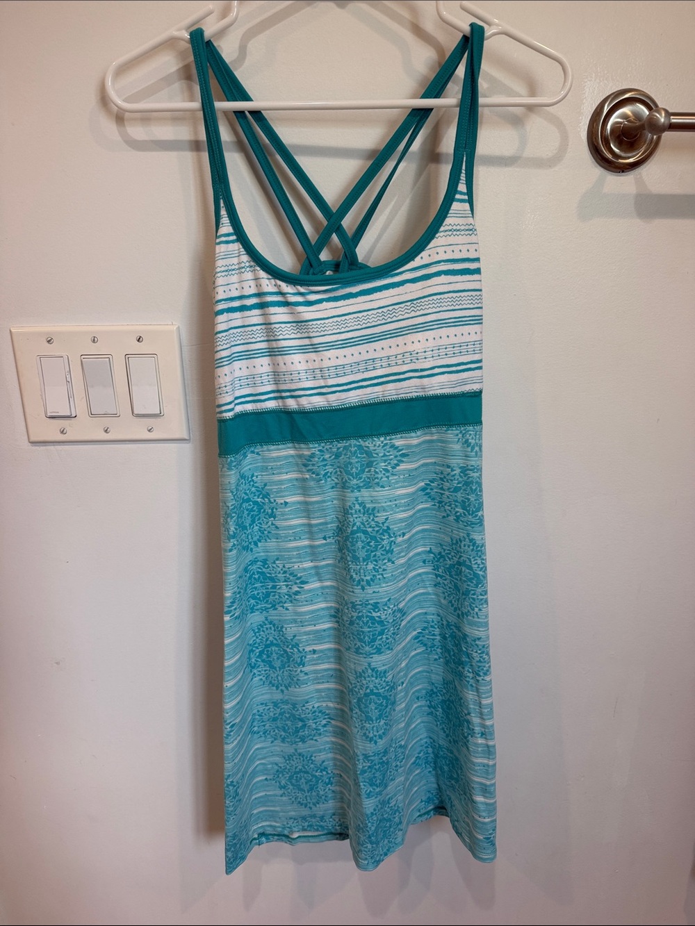 lola Teal and White Strappy Swim Cover-Up Dress